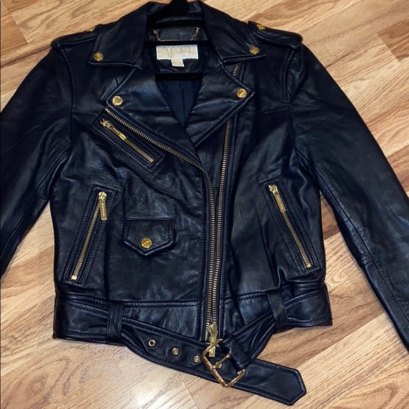 ❄️SALE!❄️NWOT Michael Kors Ink Blue Leather Jacket - Picture 3 of 11